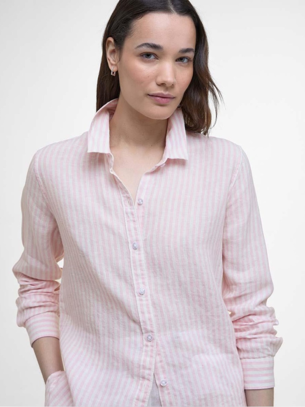 Barbour Women's Pink Marine Stripe Linen Button-up Shirt